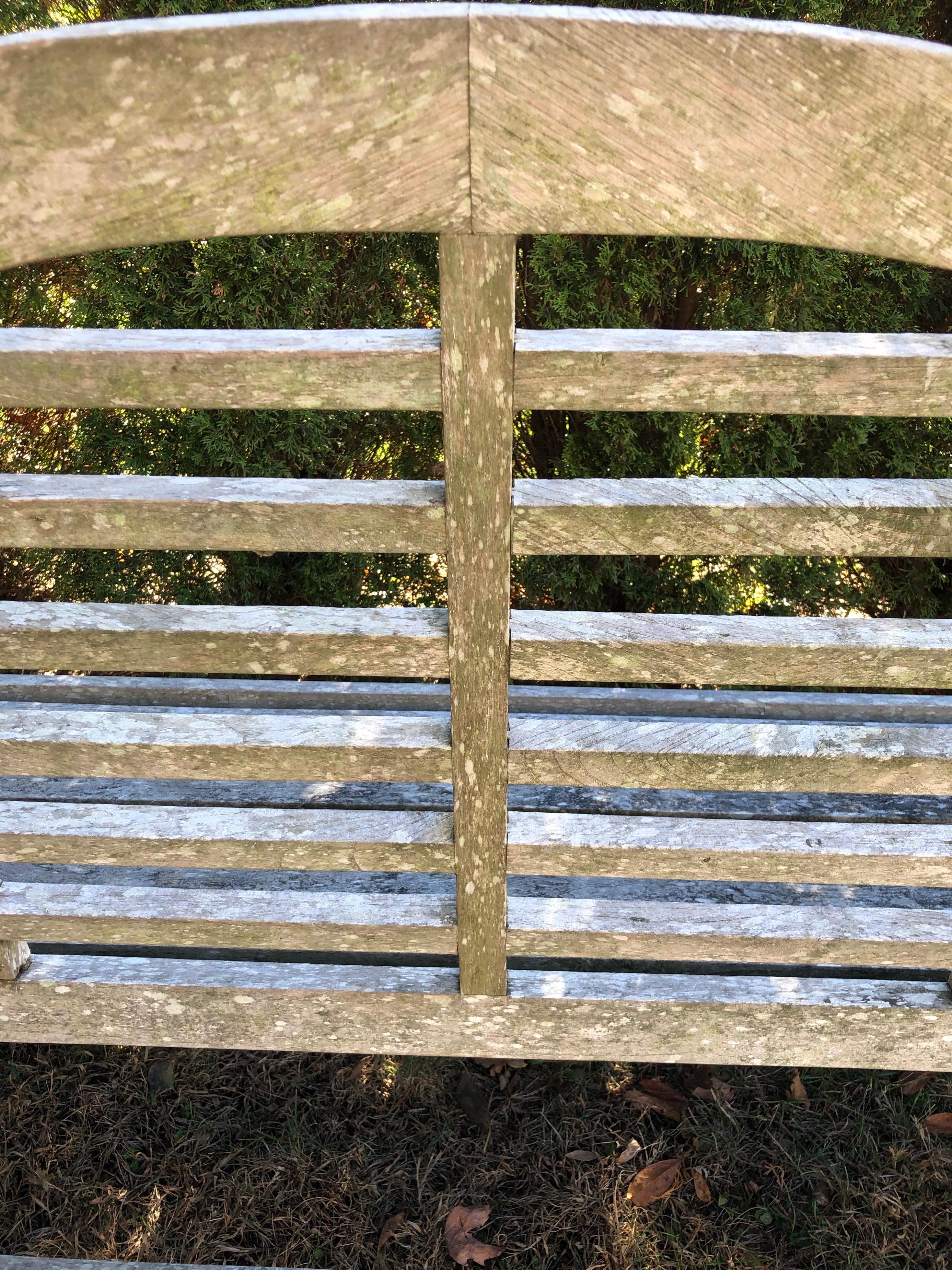 Long Silvered English Lutyens-Style Bench in Teak 5