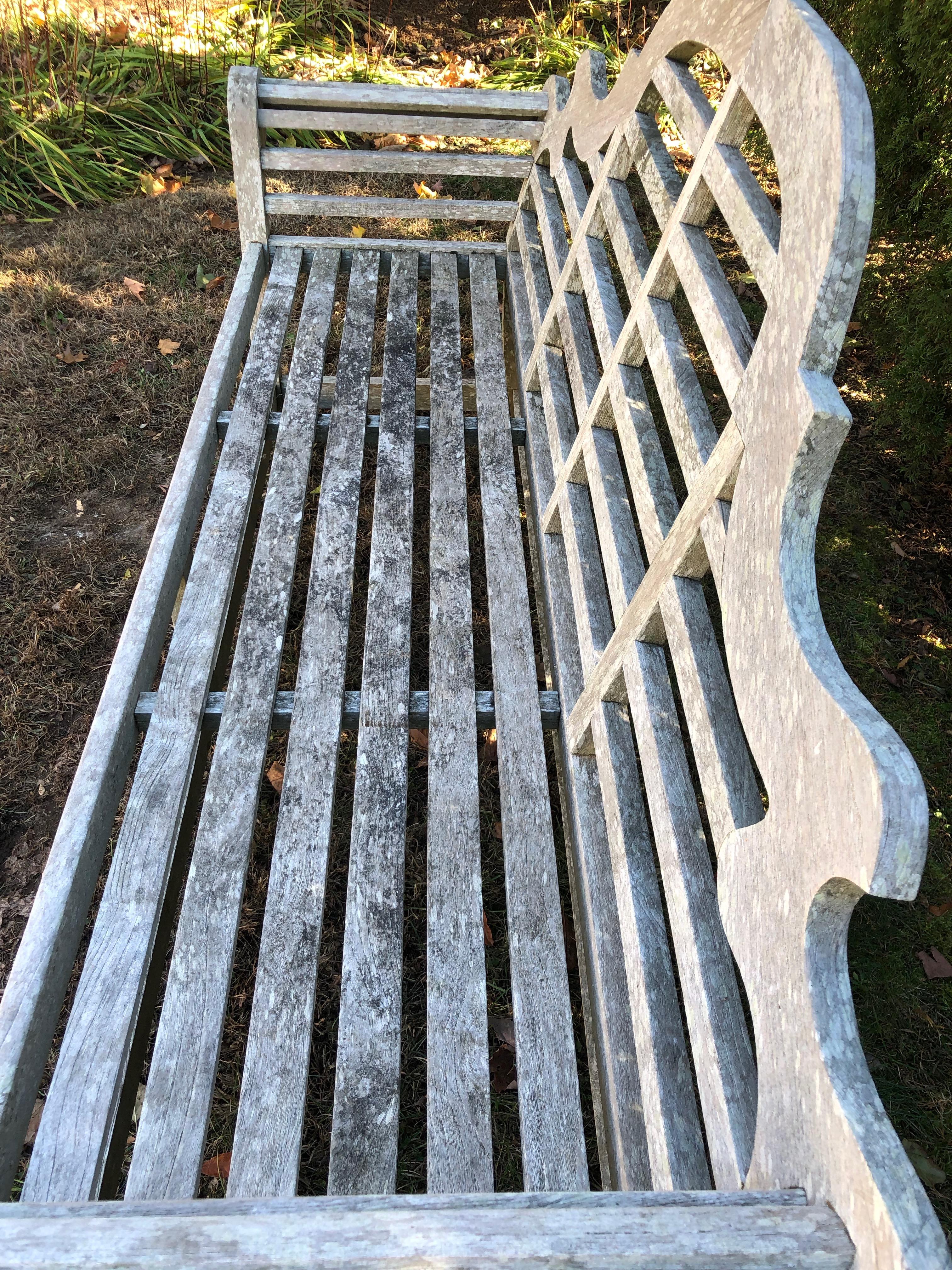 Edwardian Long Silvered English Lutyens-Style Bench in Teak