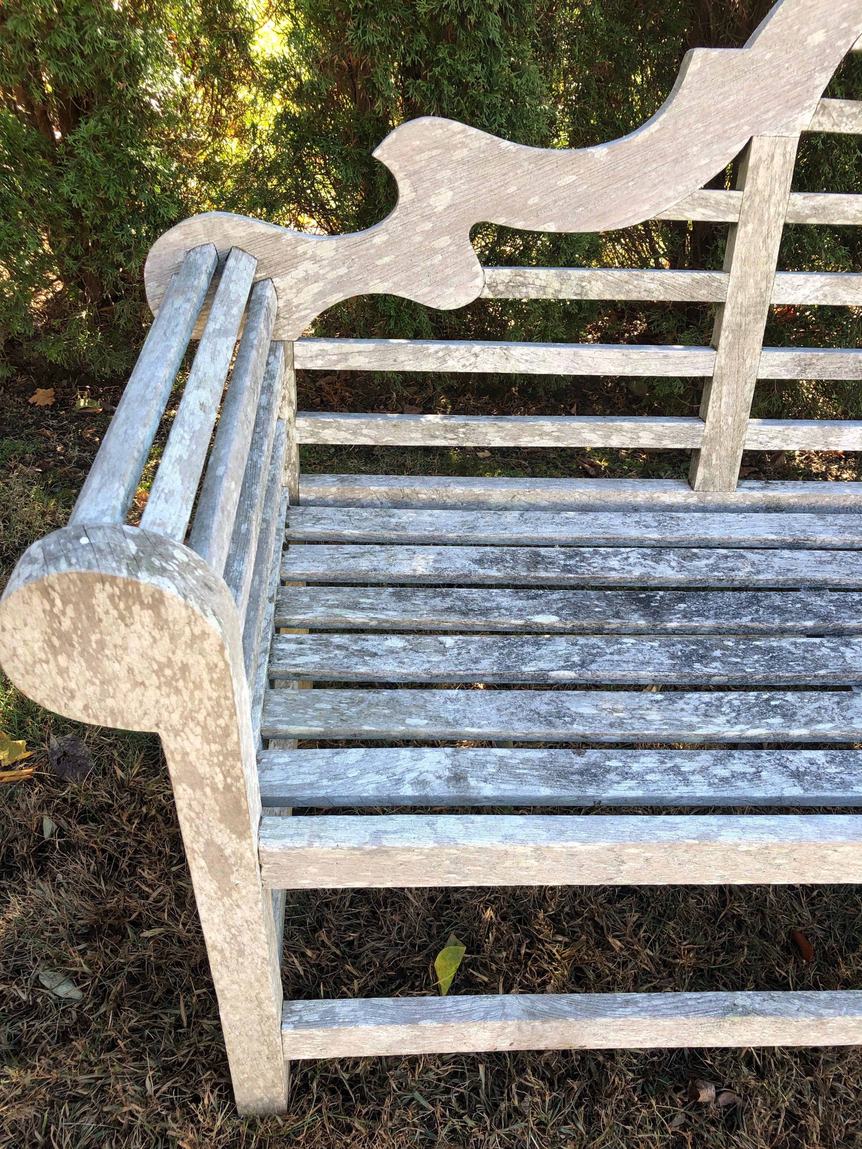 Long Silvered English Lutyens-Style Bench in Teak In Good Condition In Woodbury, CT