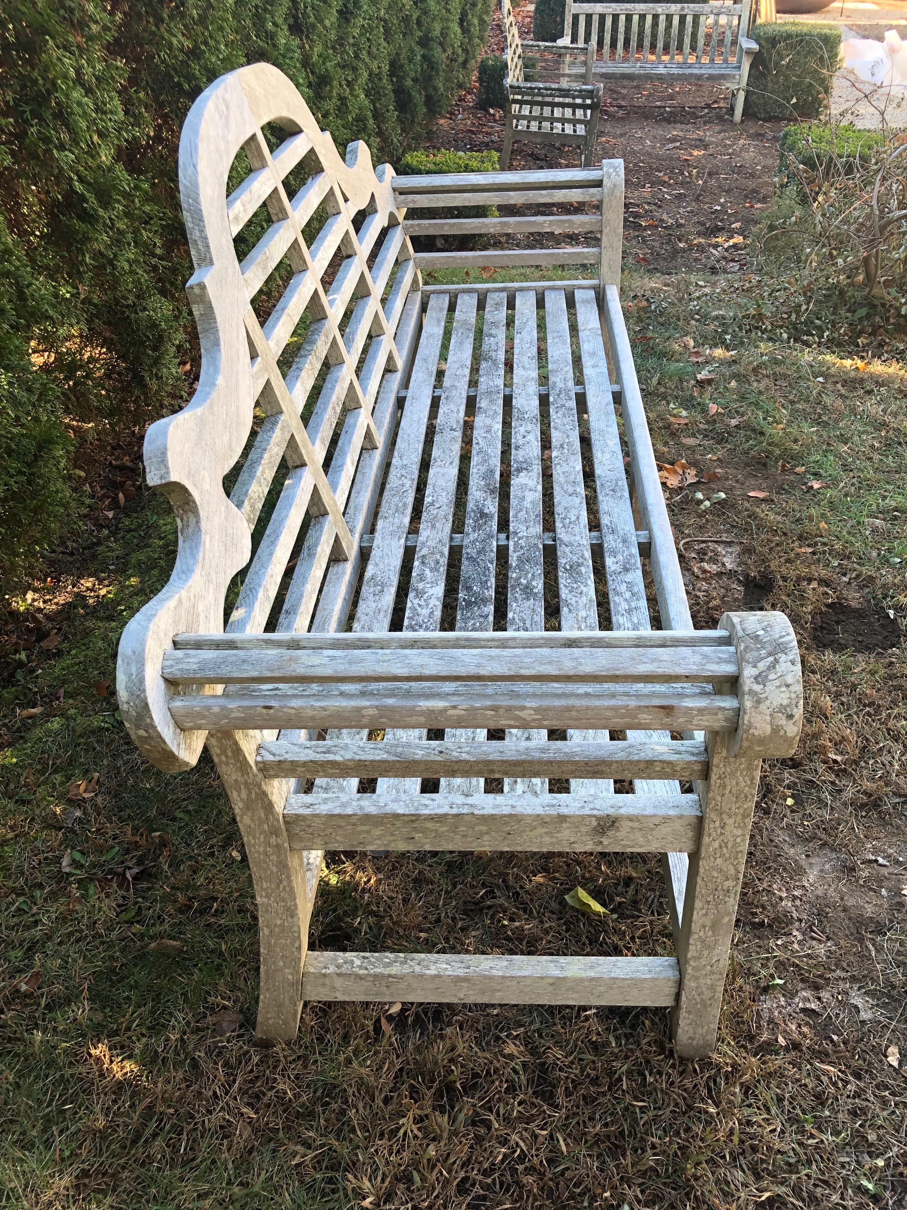 20th Century Long Silvered English Lutyens-Style Bench in Teak