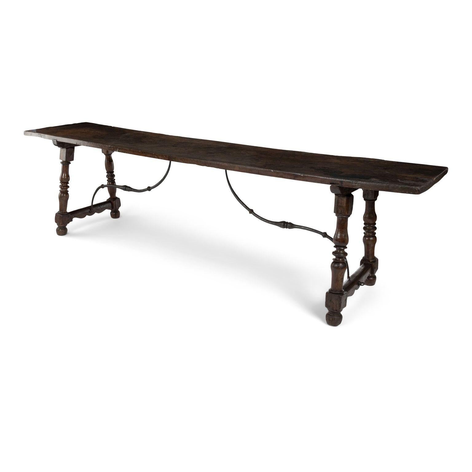 Baroque Long Single-Board Top Walnut Italian Console Table For Sale