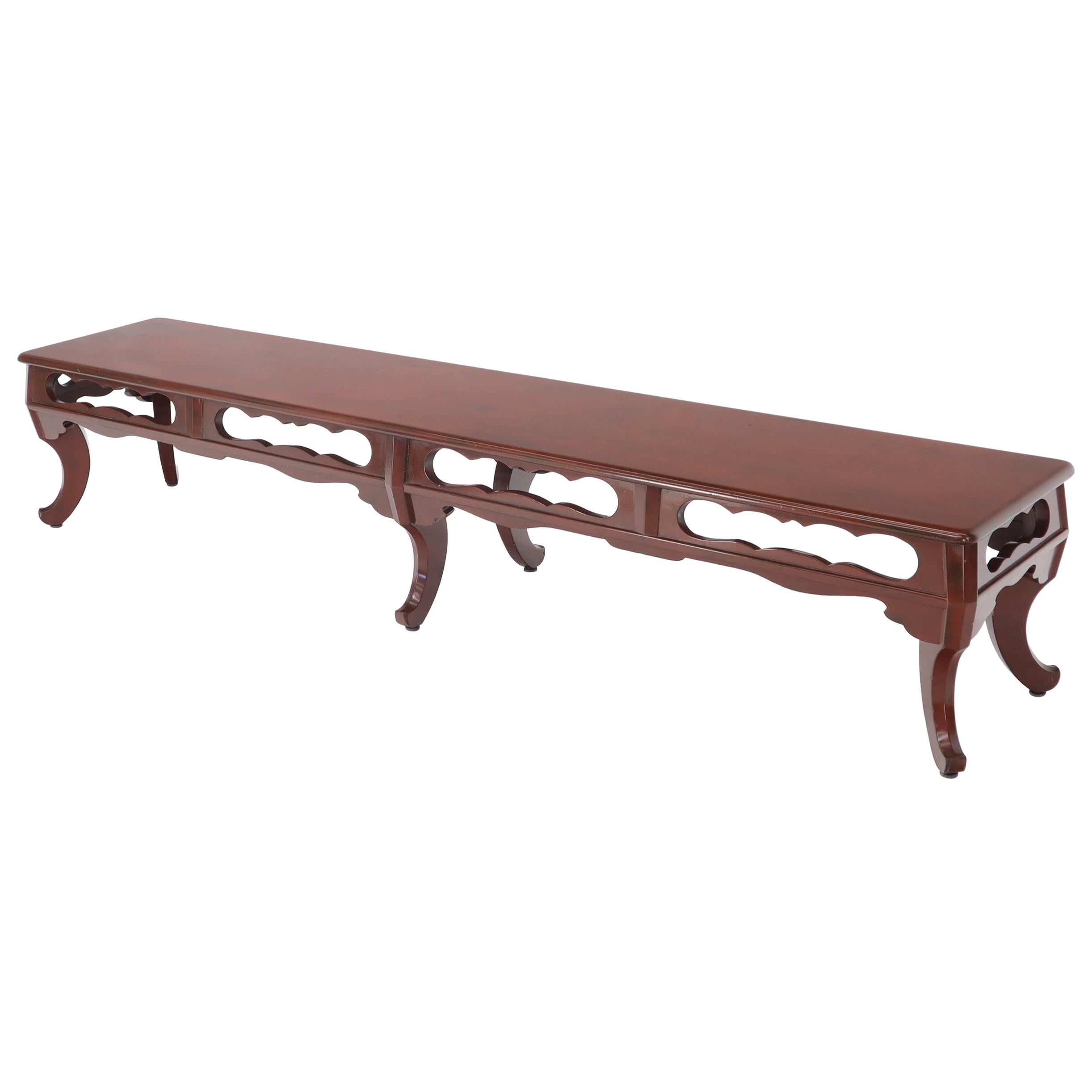 Long Six-Legged Blood Cherry Lacquer Finish Display Bench For Sale