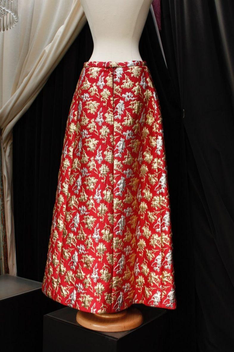 Rouge Jupe longue en tissu et lamé, taille 38FR en vente
