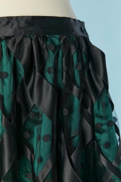 Long skirt in green satin, tulle and black ribbon appliqué Gianfranco FERRE