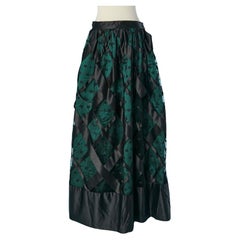 Long skirt in green satin, tulle and black ribbon appliqué Gianfranco FERRE