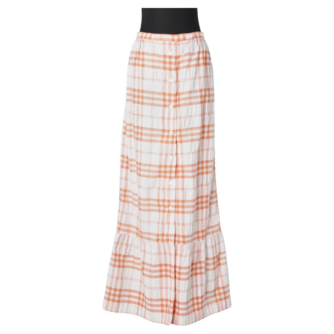 Long skirt in white and orange check patten and one ruffle Courrèges Hyperbole  For Sale