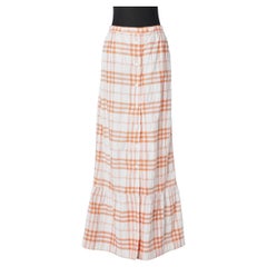 Long skirt in white and orange check patten and one ruffle Courrèges Hyperbole 