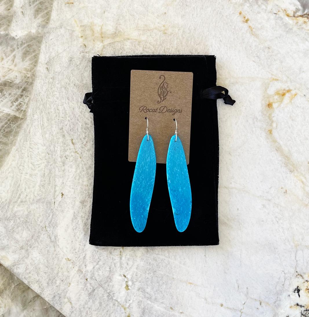 Women's or Men's Long Sky Blue Nacozari Turquoise and Sterling Silver Statement Drop Earrings