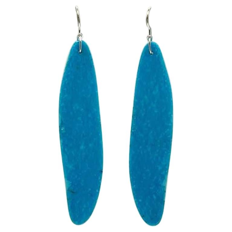 Long Sky Blue Nacozari Turquoise and Sterling Silver Statement Drop Earrings