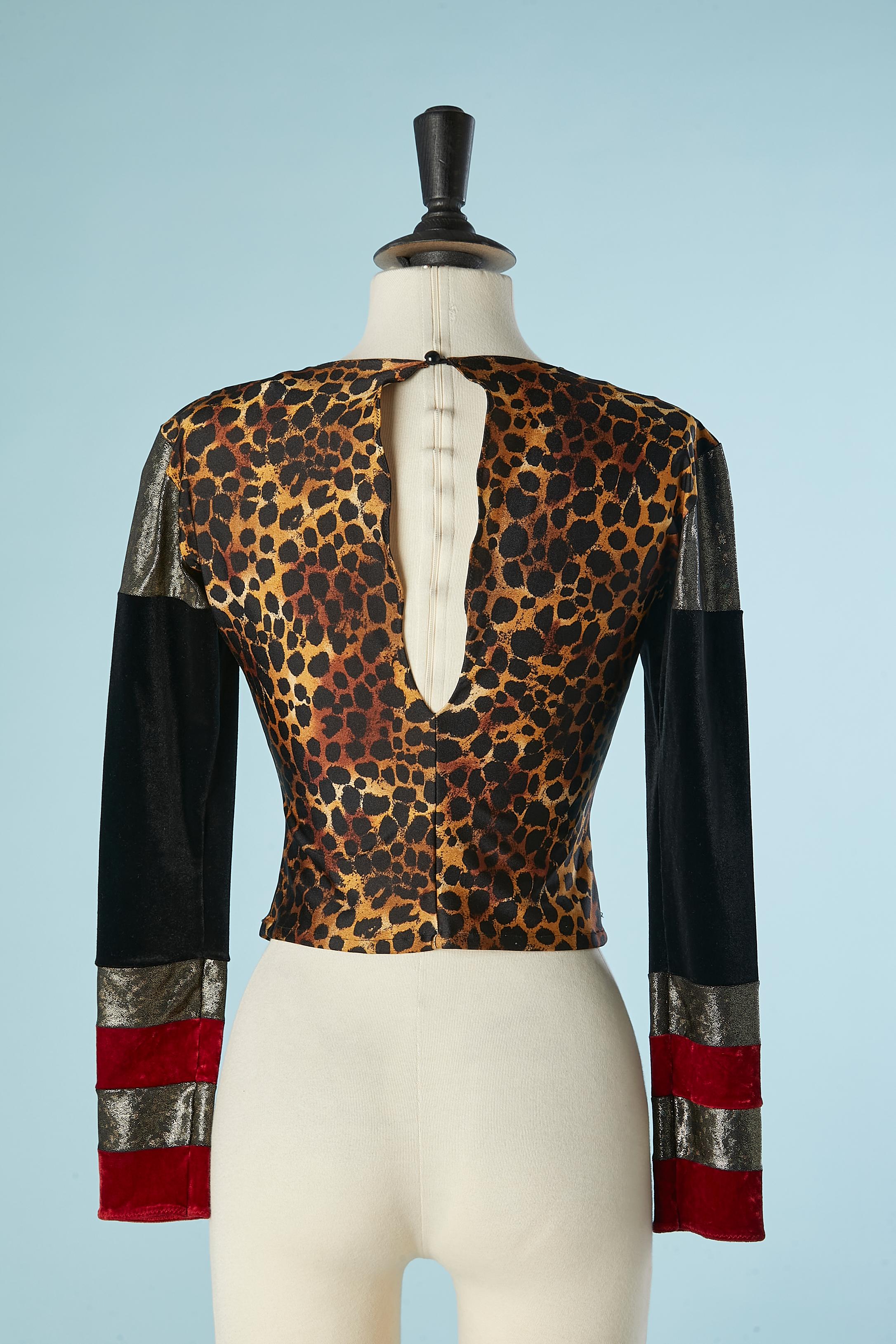 Long sleeve leopard printed tee-shirt with velvet and jersey Christian Lacroix  For Sale 1