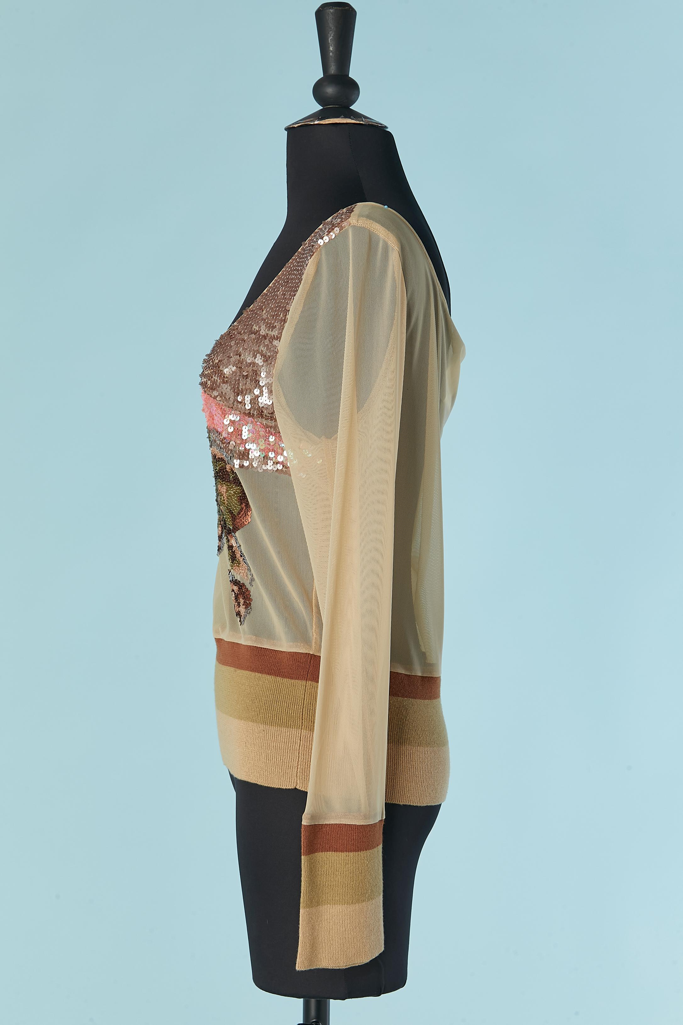 Top transparent à manches longues avec paillettes Gianfranco Ferré Studio Pour femmes en vente