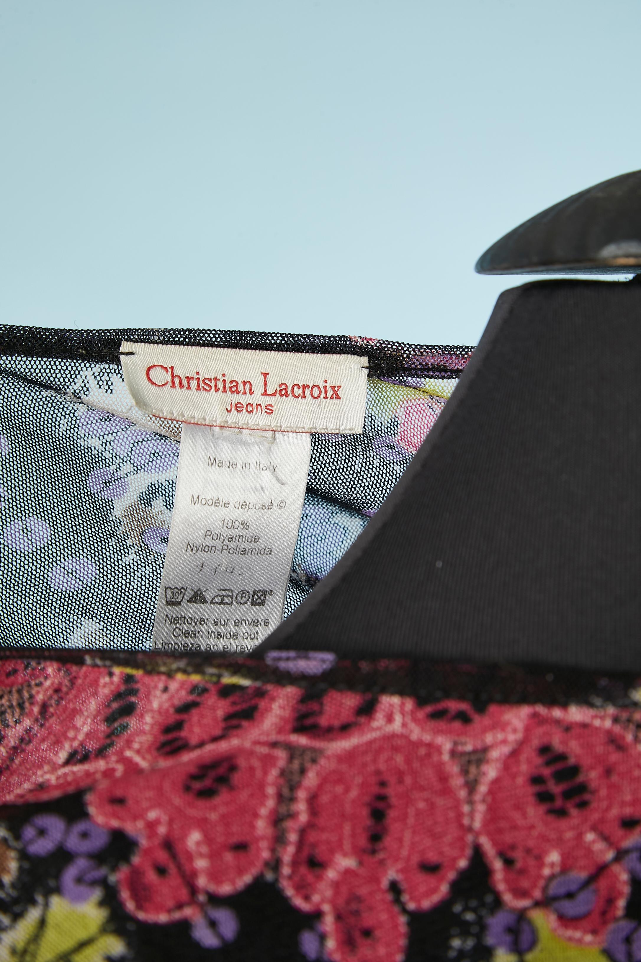 Maglietta a maniche lunghe in tulle elasticizzato stampato Christian Lacroix Jeans in vendita 1