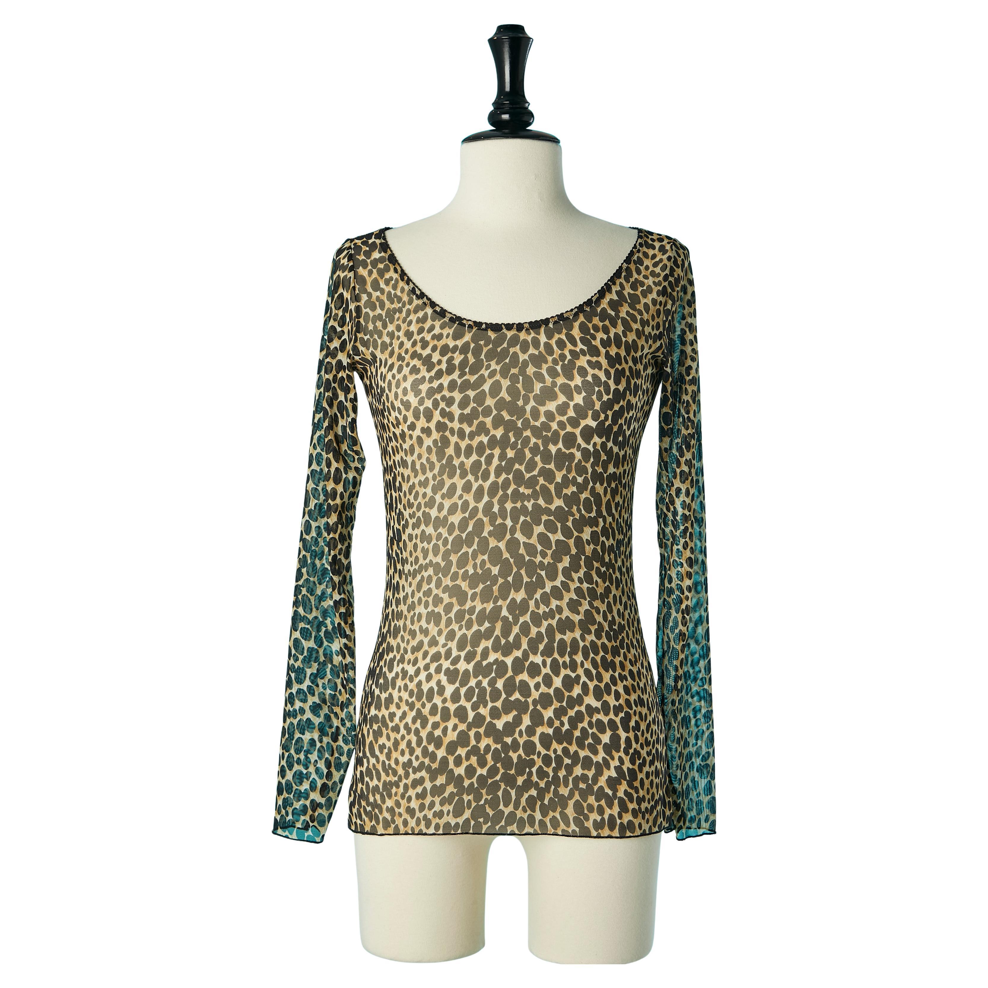 Long sleeve tee-shirt in tulle with leopard print Dolce 
Gabbana Underwear