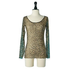 Long sleeve tee-shirt in tulle with leopard print Dolce & Gabbana Underwear
