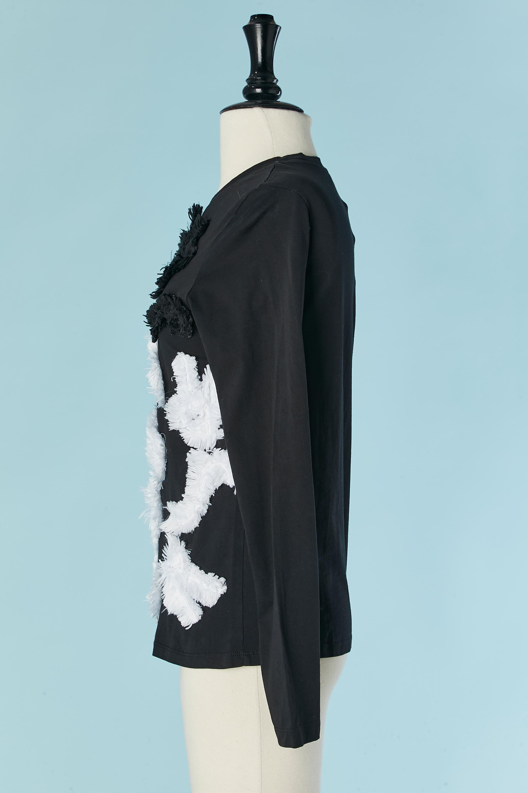 Long sleeve tee-shirt with black and white threads fringes Sonia Rykiel In Good Condition For Sale In Saint-Ouen-Sur-Seine, FR