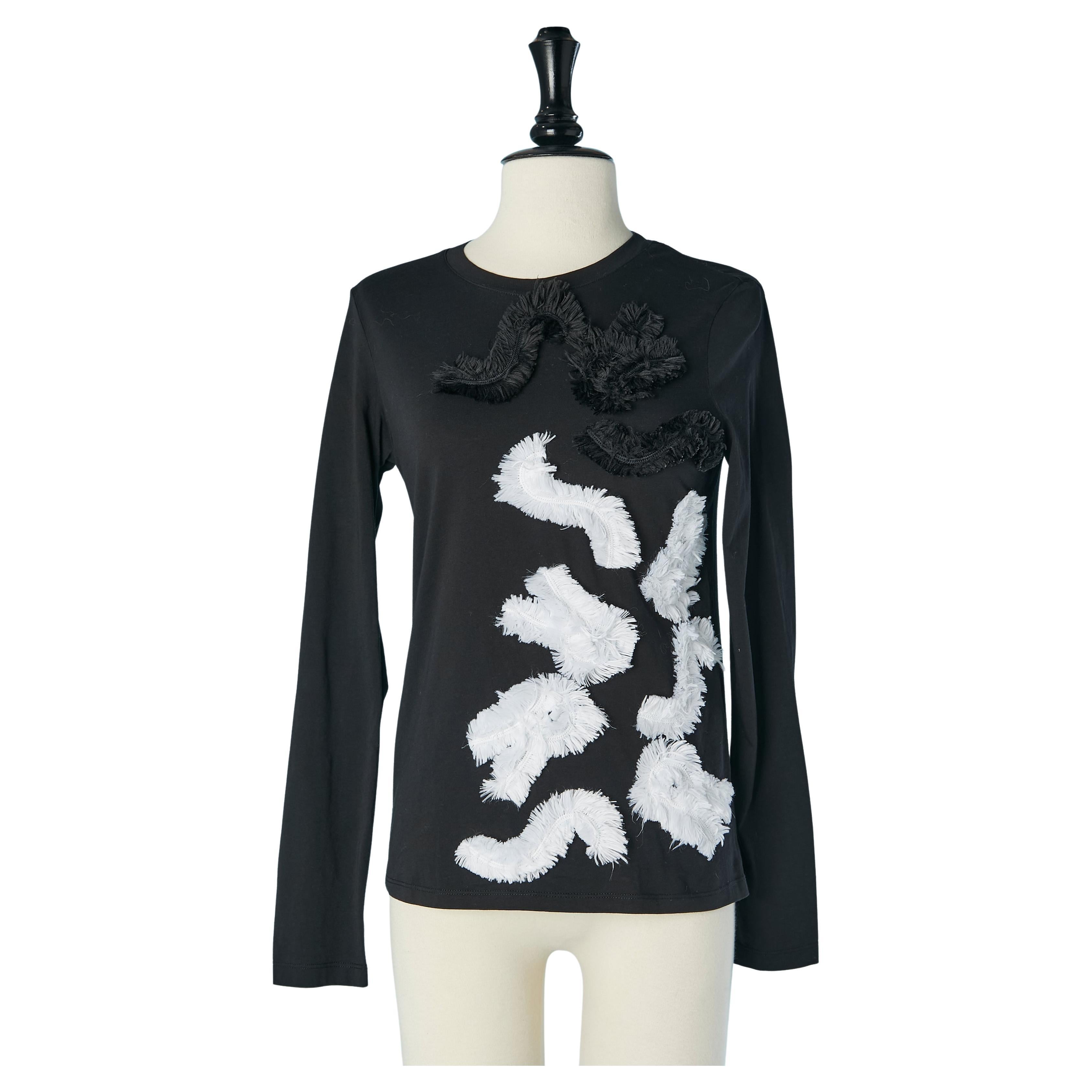 Long sleeve tee-shirt with black and white threads fringes Sonia Rykiel For Sale