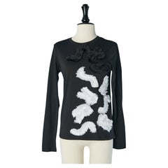 Long sleeve tee-shirt with black and white threads fringes Sonia Rykiel