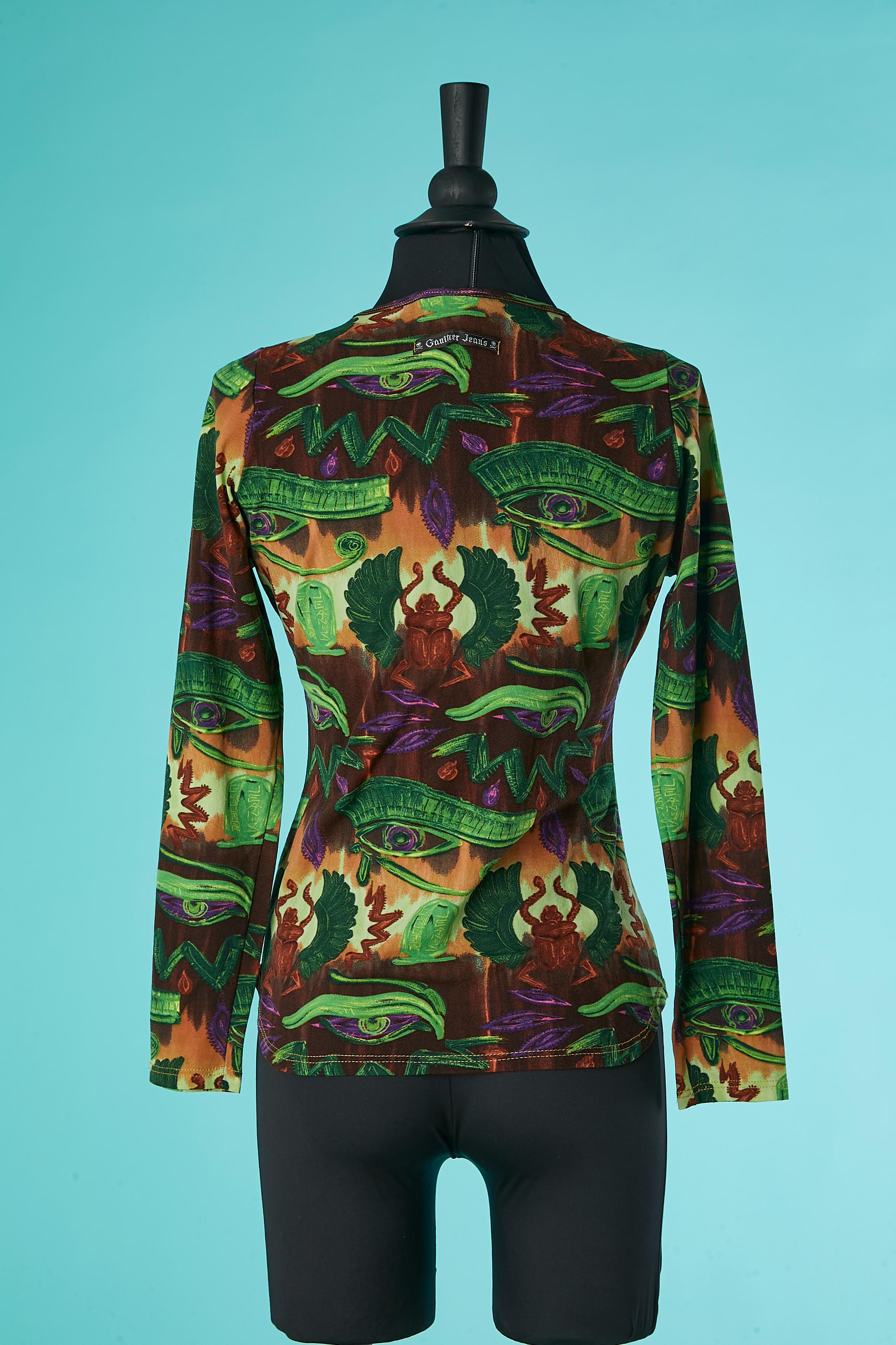 Long sleeve tee-shirt with Egyptian pattern print Gaultier Jean's In Excellent Condition For Sale In Saint-Ouen-Sur-Seine, FR