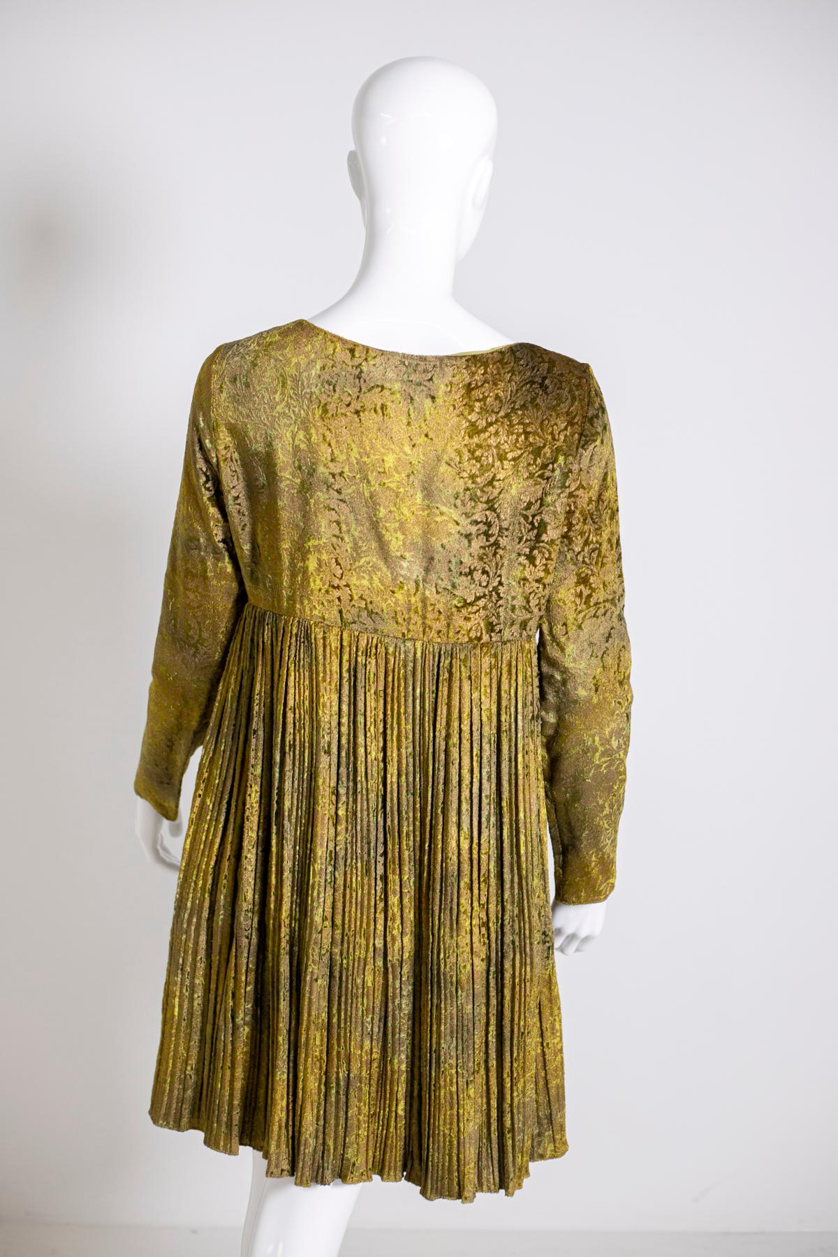 Women's Long Sleeve Woman's Dress in Olive Green Satin by Alberta Ferretti For Sale
