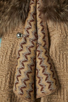 Long sleeveless knit vest with fur collar and oversize safety-pin Missoni Double