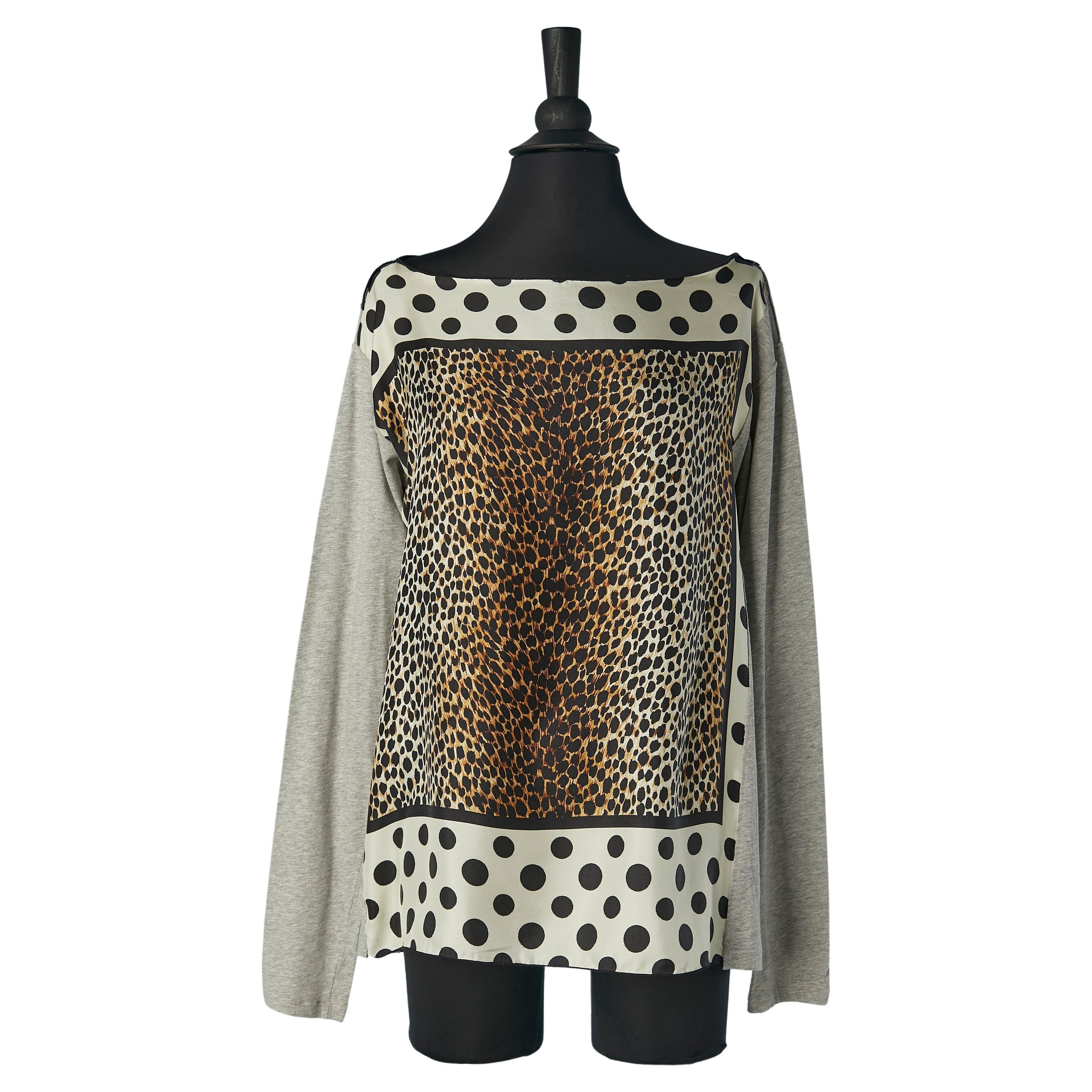 Long sleeves tee-shirt with cotton jersey and printed silk D&G by Dolce Gabbana For Sale
