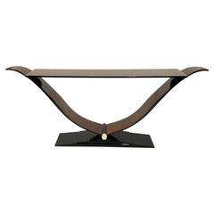 Art Deco style console in elm burl and black lacquered stand