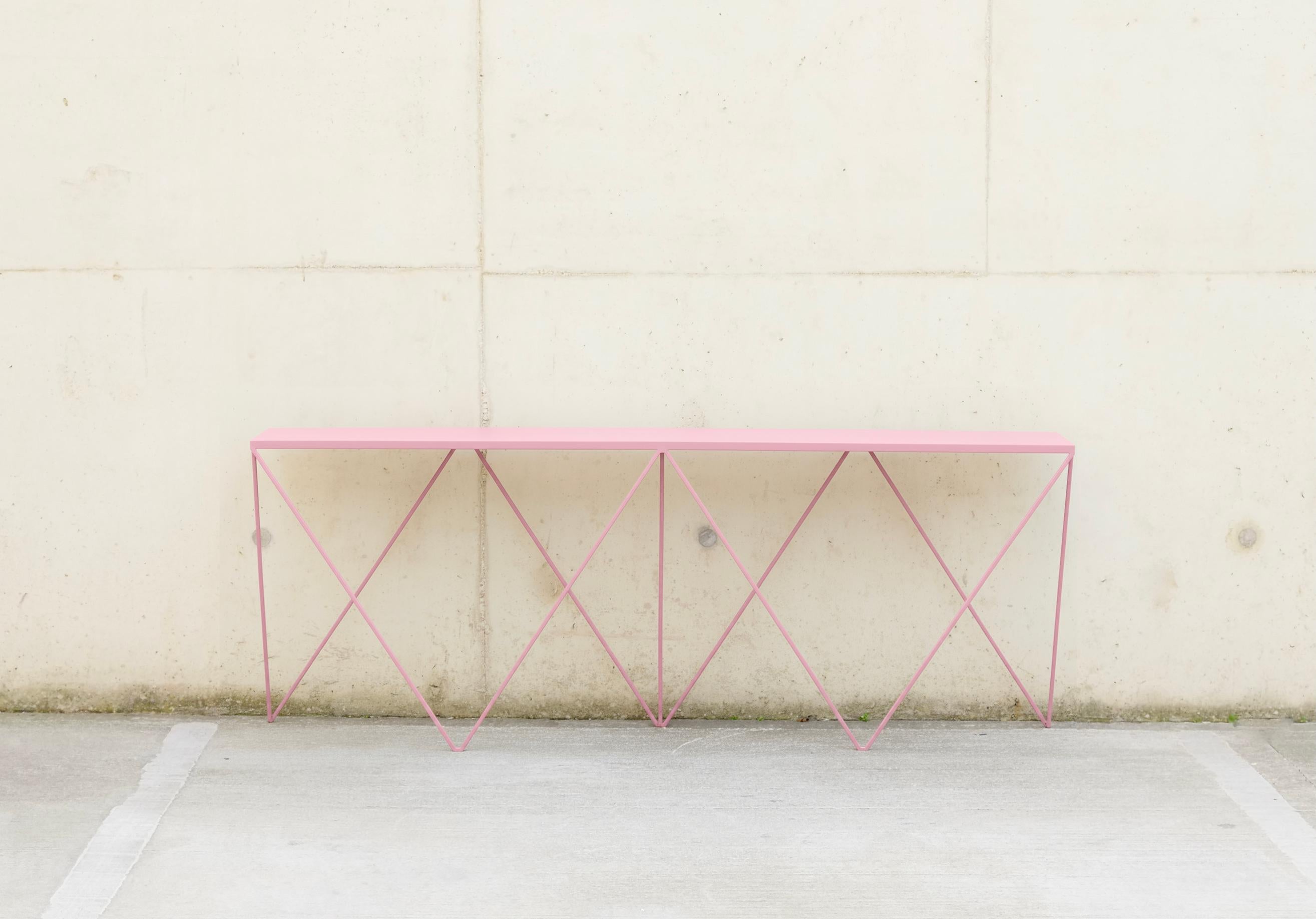 Steel Long Slim Burgundy Giraffe Console Table - Customisable Colour & Size For Sale