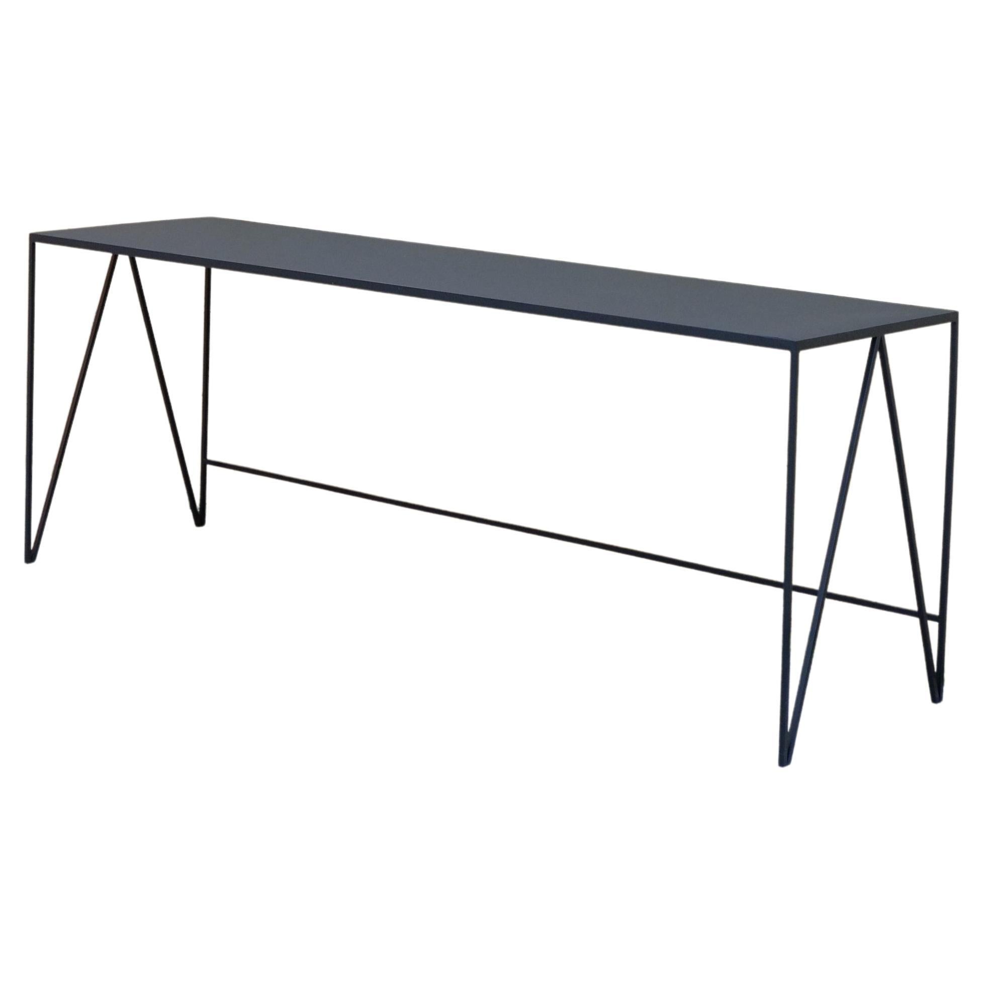 Study Desk / Large Console Table in Charcoal Linoleum and Steel For Sale