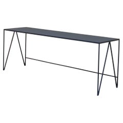 Long slim Study Desk workbench studio table in charcoal linoleum and steel