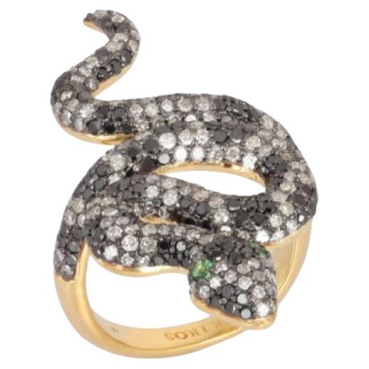 Long Snake Diamonds and Tsavorites ring  in 18k Gold & Silver