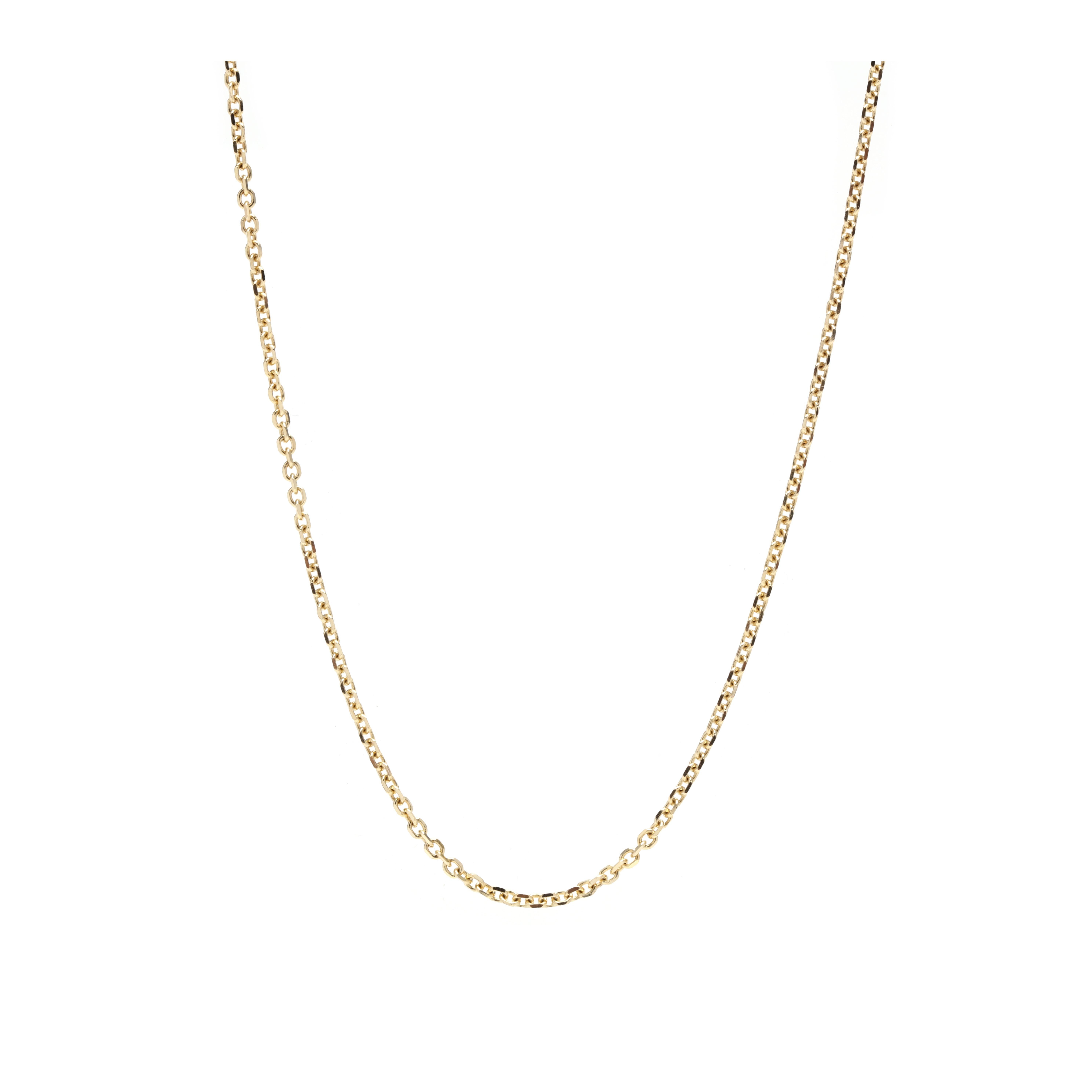 Women's or Men's Long Solid Gold Cable Chain, 14K Yellow Gold, Length 22 Inches, Long Simple For Sale