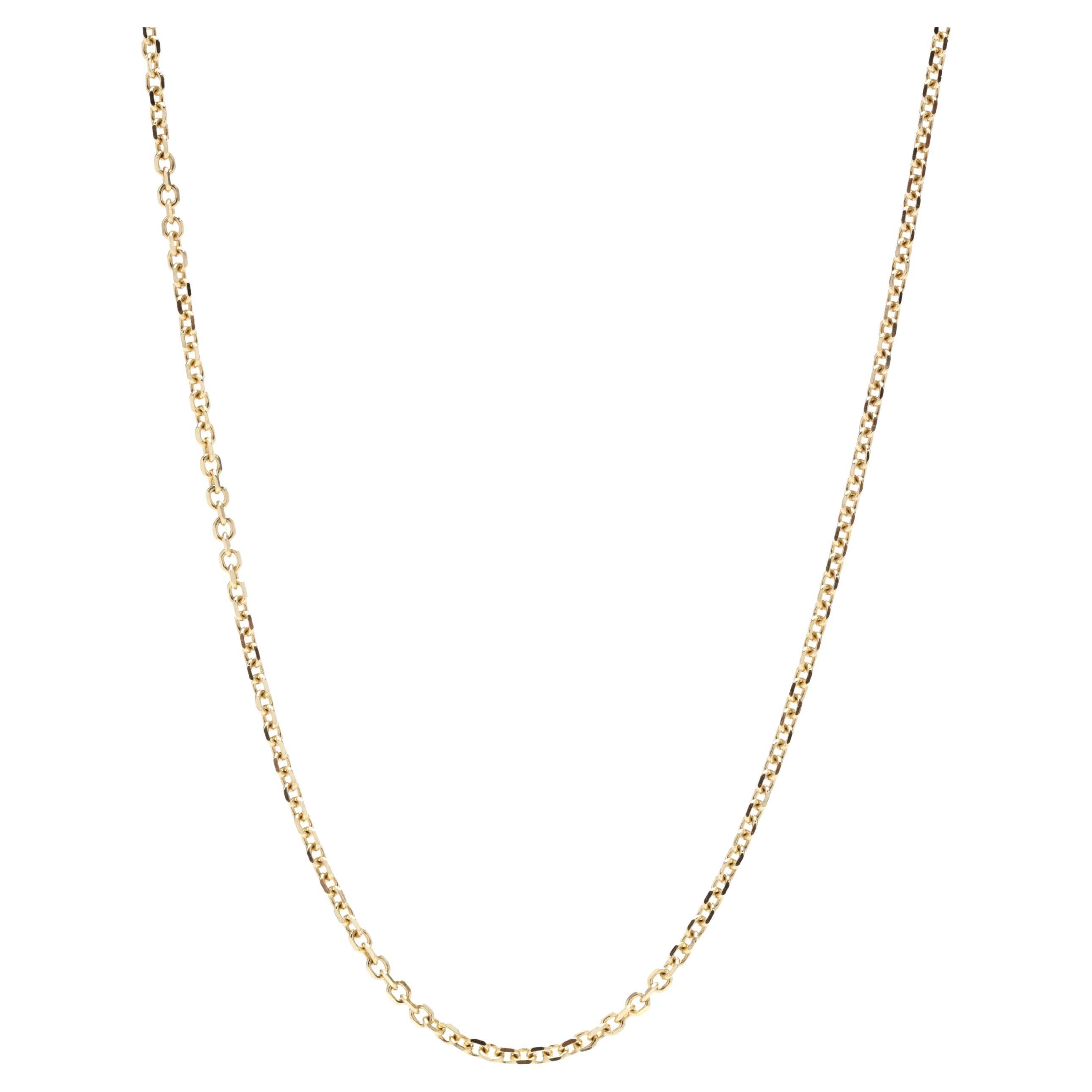 Long Solid Gold Cable Chain, 14K Yellow Gold, Length 22 Inches, Long Simple