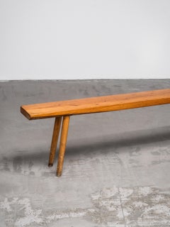 Long Solid Pine Bench from Scandinavia, Mid-20th Century