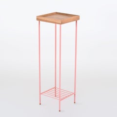Long Solid Wood Side Table / Plant Stand – EDGE Series, with Colored Metal Legs