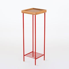 Long Solid Wood Side Table / Plant Stand – EDGE Series, with Colored Metal Legs