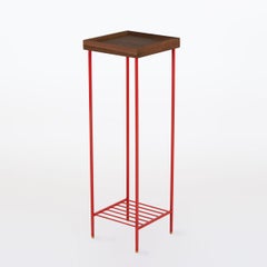 Long Solid Wood Side Table / Plant Stand – EDGE Series, with Colored Metal Legs