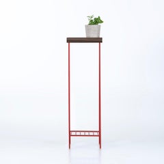 Long Solid Wood Side Table / Plant Stand – EDGE Series, with Colored Metal Legs
