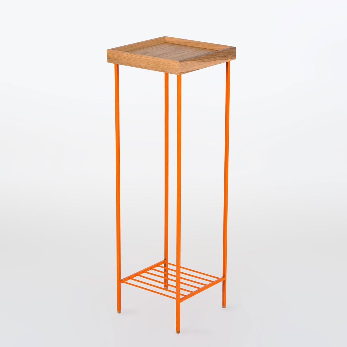 Turc Longue table d'appoint / Plant Stand en Wood Wood Wood - Série EDGE, avec pieds en métal coloré en vente