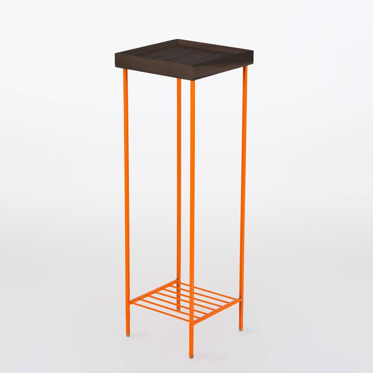 Turc Longue table d'appoint / Plant Stand en Wood Wood Wood - Série EDGE, avec pieds en métal coloré en vente