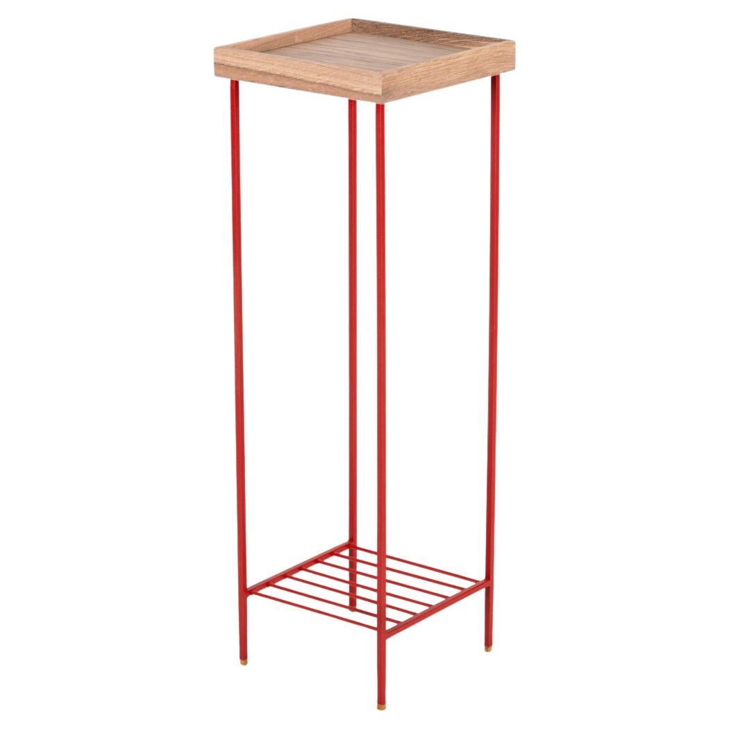 Long Solid Wood Side Table / Plant Stand – EDGE Series, with Colored Metal Legs