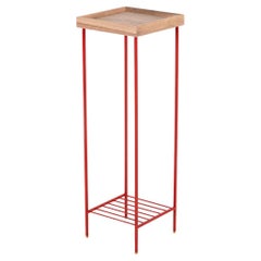 Long Solid Wood Side Table / Plant Stand – EDGE Series, with Colored Metal Legs