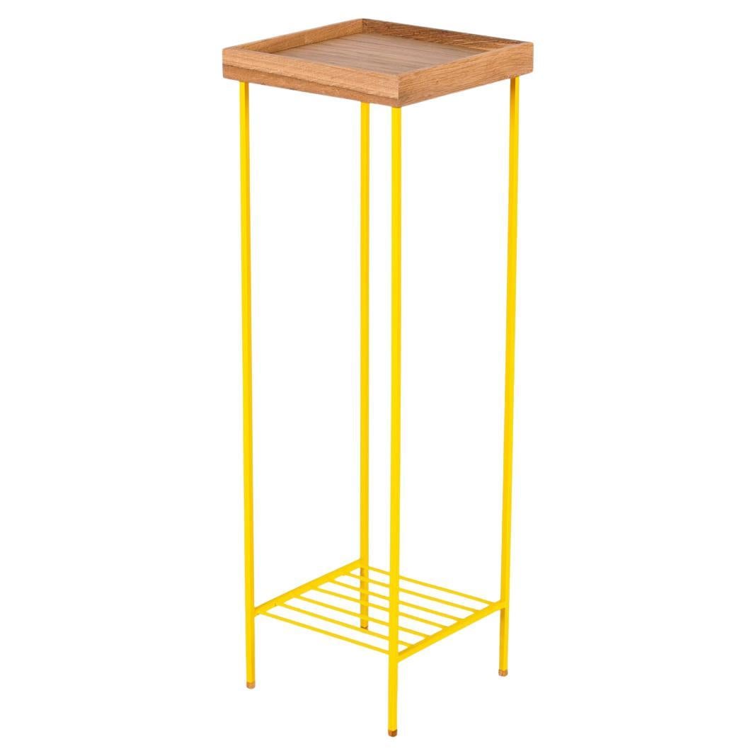Long Solid Wood Side Table / Plant Stand – EDGE Series, with Colored Metal Legs