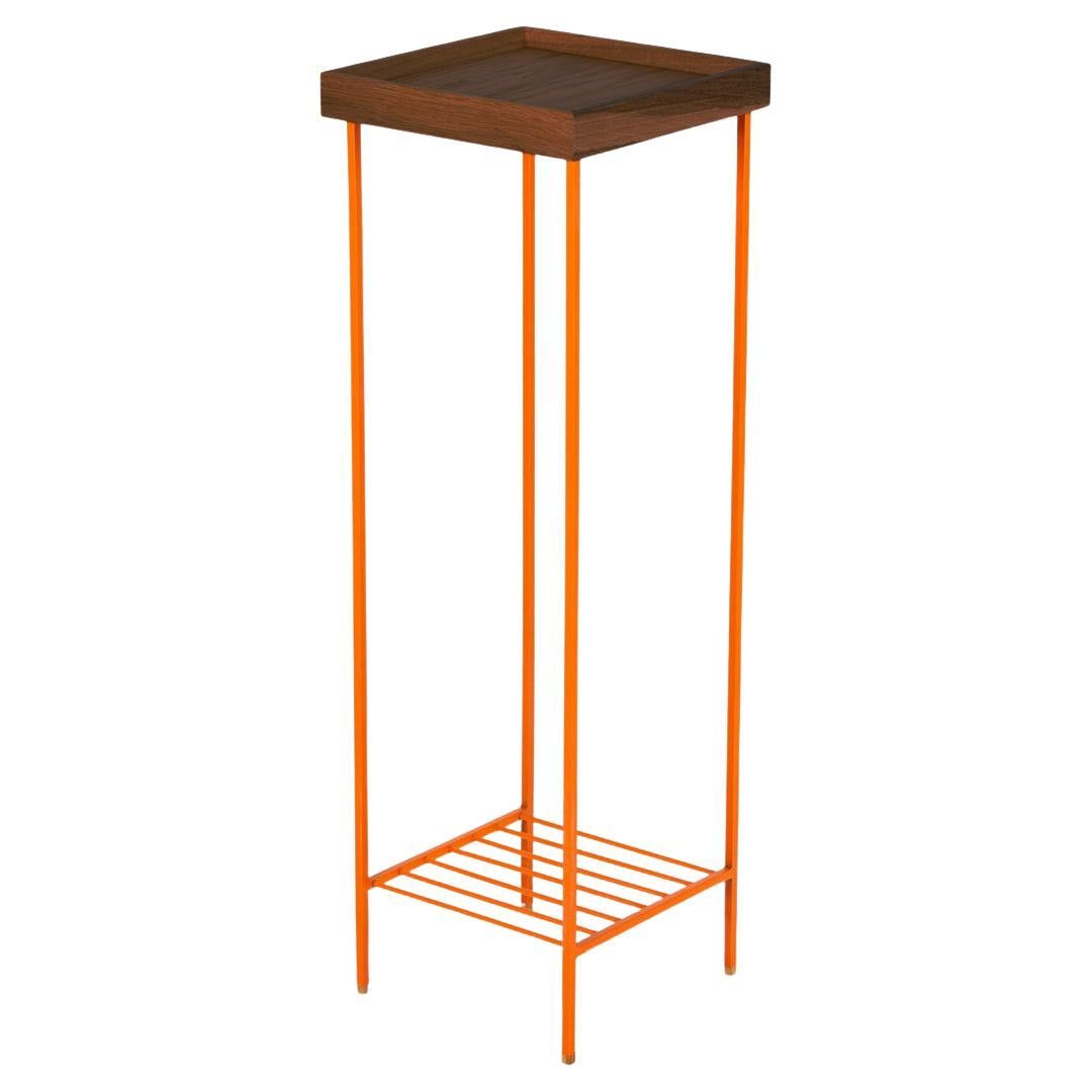 Mesa auxiliar larga de madera maciza / Soporte para plantas - Serie EDGE, con patas de metal de colores