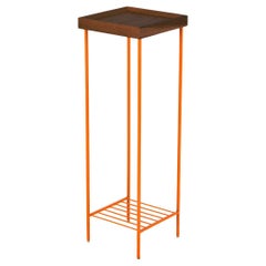 Long Solid Wood Side Table / Plant Stand – EDGE Series, with Colored Metal Legs