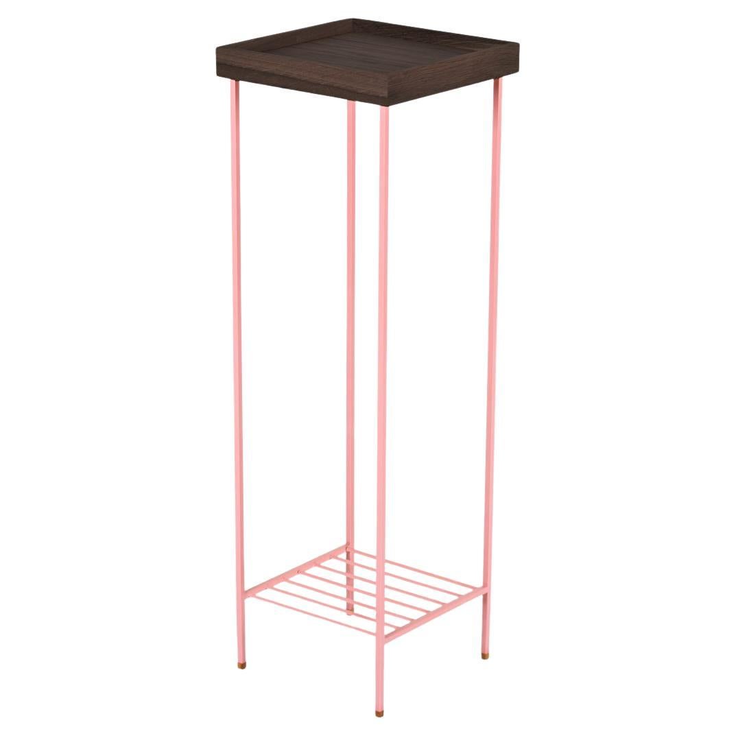 Long Solid Wood Side Table / Plant Stand – EDGE Series, with Colored Metal Legs