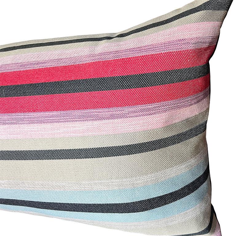 Native American Long South West Sunbrella Outdoor Lumbar Pillow in Pink Stripes & Down Filling For Sale