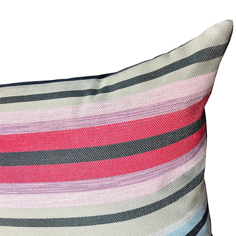 American Long South West Sunbrella Outdoor Lumbar Pillow in Pink Stripes & Down Filling For Sale