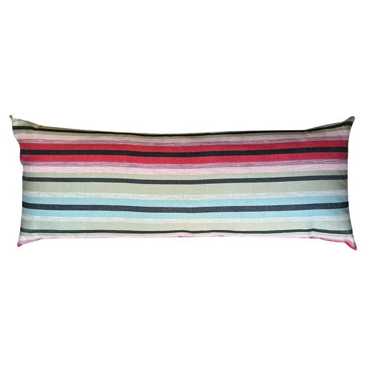 Long South West Sunbrella Outdoor Lumbar Pillow in Pink Stripes & Down Filling For Sale