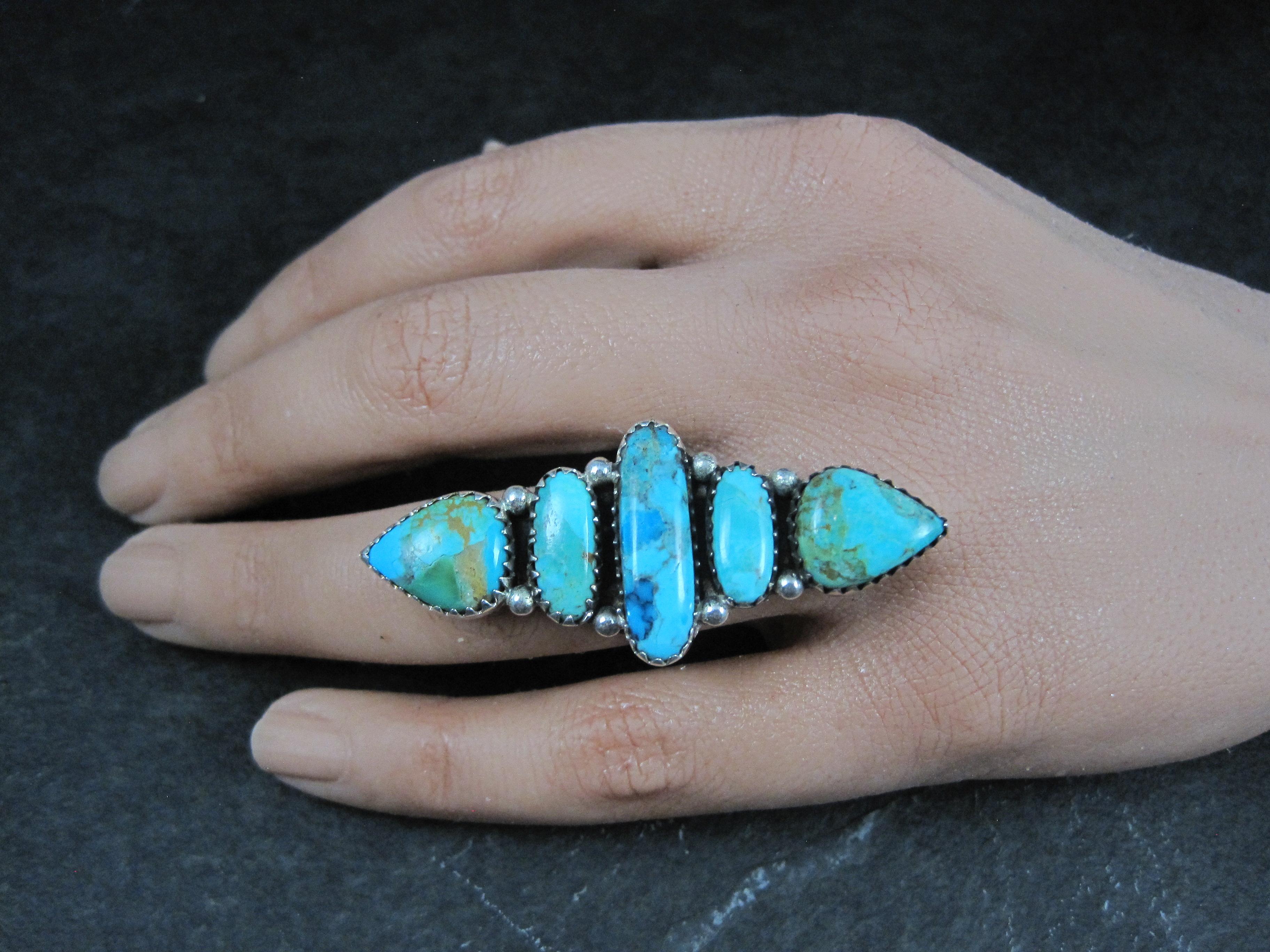 Longue bague en argent Sterling A Silver Turquoise Taille 7 en vente 4
