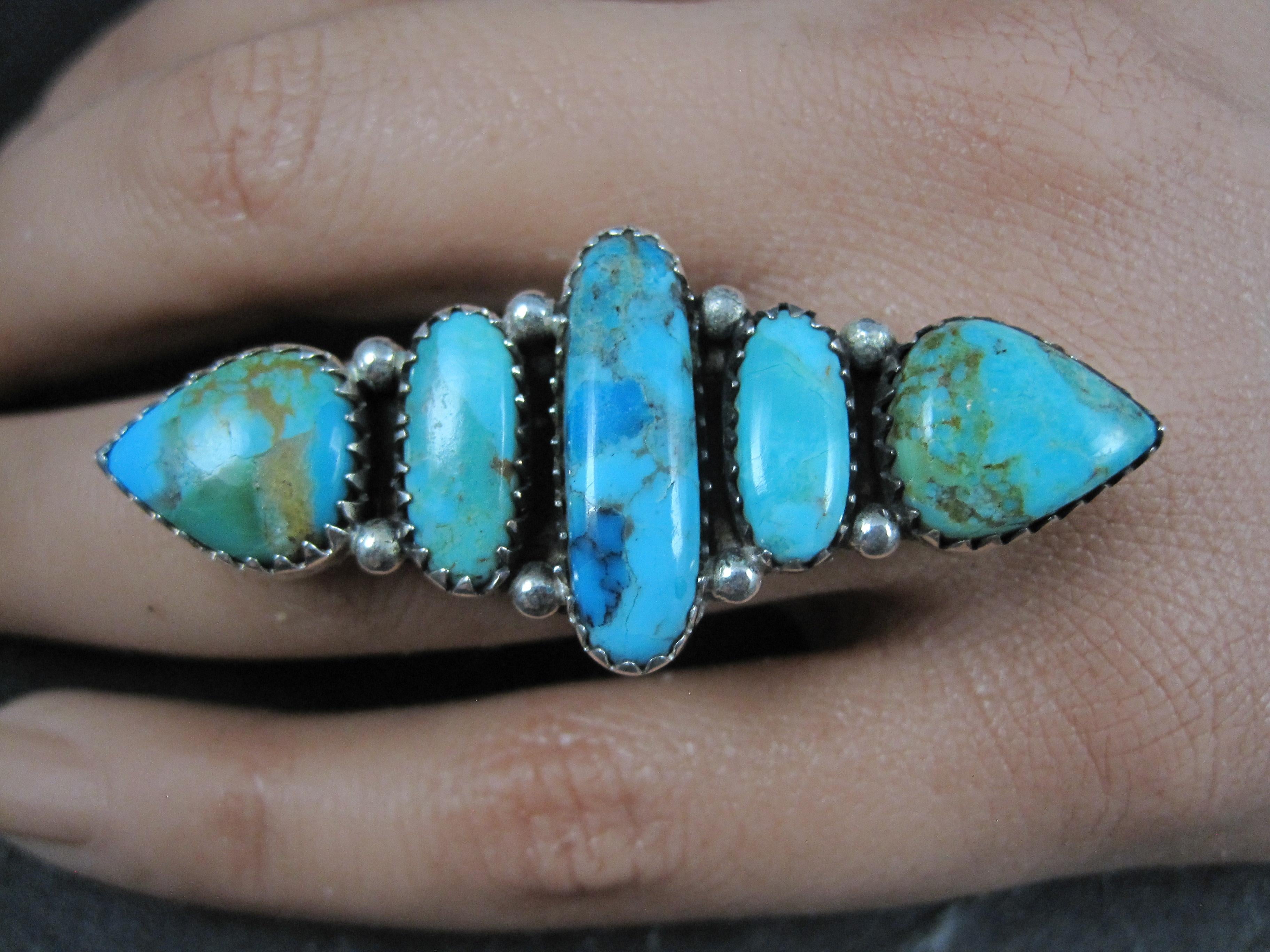 Longue bague en argent Sterling A Silver Turquoise Taille 7 en vente 5